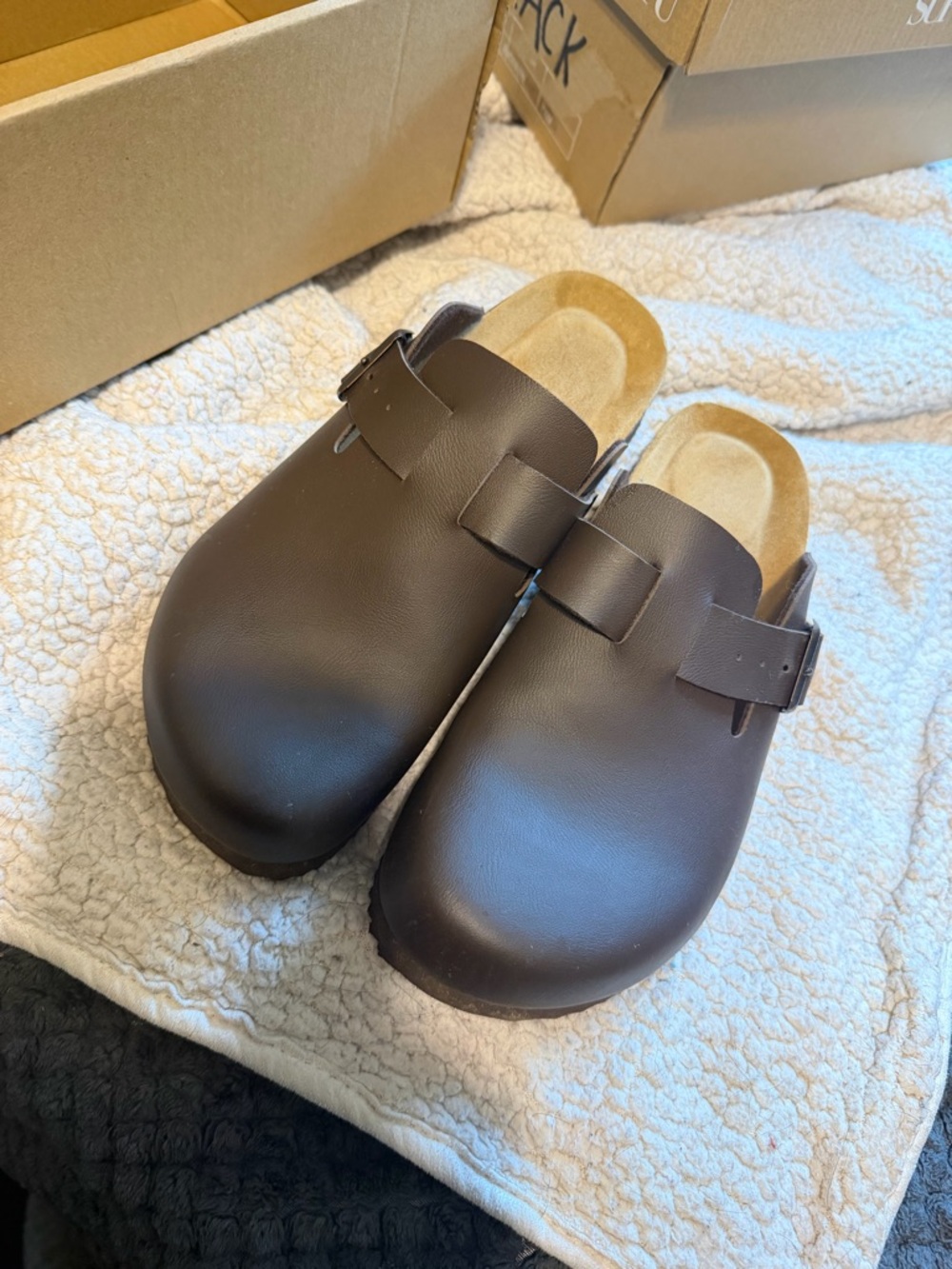 SHEIN Dark Brown Slip-On Clog Mules with Adjustable Strap